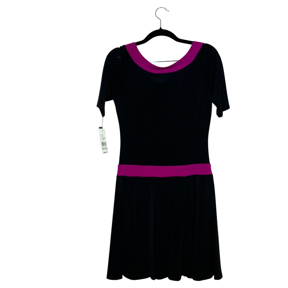 Byer Too! Fit and Flare Dress Womens Medium Black Magenta NEW Colorblock Retro - Picture 7 of 11